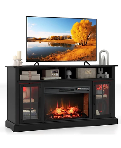 Gymax Fireplace Tv Stand w/ Remote Controls and Thermostat Storage Cabinets