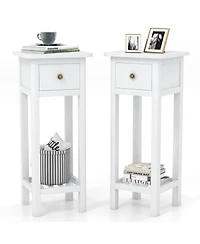 Gymax Solid Wood Side Table Rectangular 2PCS Sofa Side Table w/ Acacia Wood Top Telephone Table