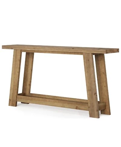 Slickblue Farmhouse Wooden Sofa Console Table with 2-Tier Shelf for Entryway-Light Brown