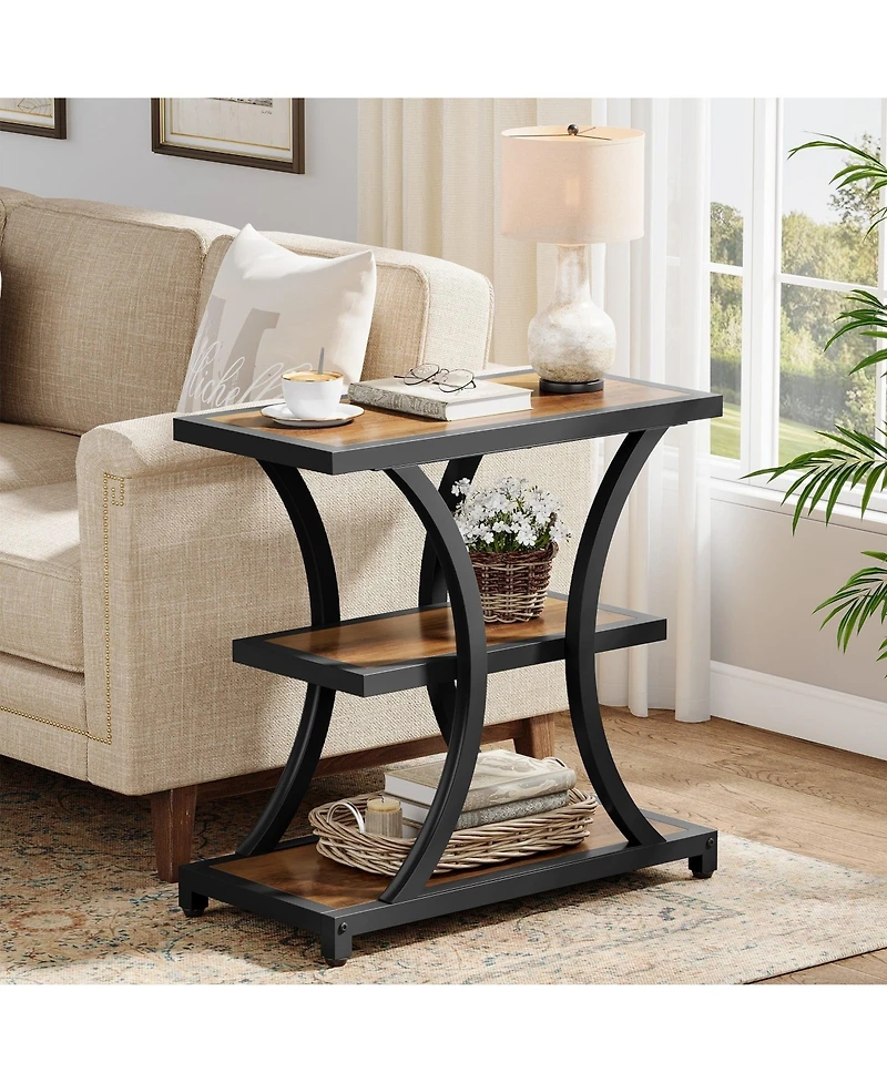 Slickblue 3-Tier End Table with Geometric Design for Living Room