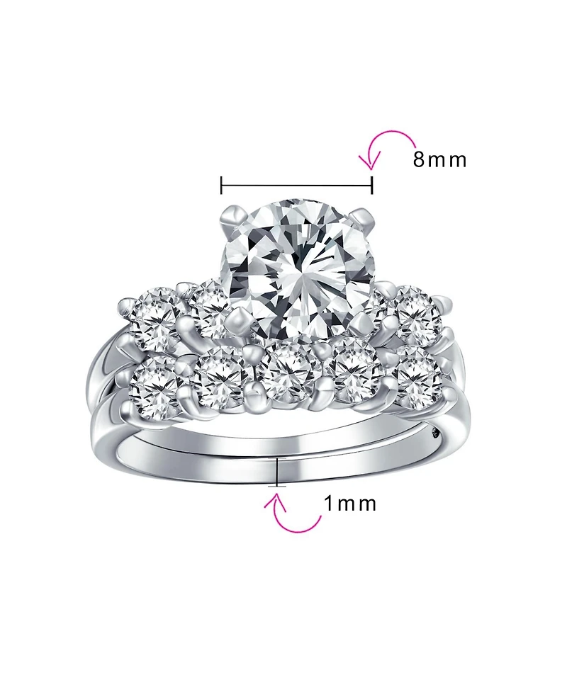 Bling Jewelry Solitaire Cz Engagement Ring Set 3.5CTW Round Side Stones Anniversary Band .925 Sterling Silver