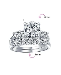Bling Jewelry Solitaire Cz Engagement Ring Set 3.5CTW Round Side Stones Anniversary Band .925 Sterling Silver