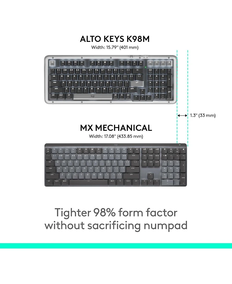 Logitech Alto Keys K98M Wireless Mechanical Keyboard w/ Backlit Keys, Bluetooth, Usb-c Charging, for Pc/Mac, Lilac