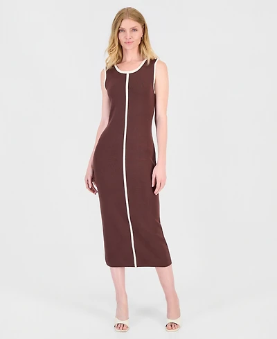 T Tahari Women's Contrast Tipped Midi Bodycon Dress