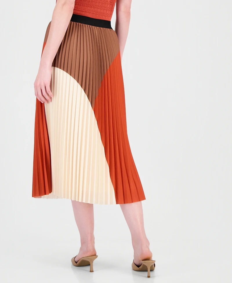 T Tahari Women's Pleated Pull-On Midi Flare Skirt