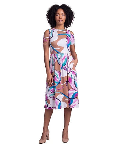 24seven Comfort Apparel Petite Essential Abstract Print Short-Sleeve Dress