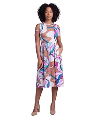 24seven Comfort Apparel Petite Essential Abstract Print Short-Sleeve Dress