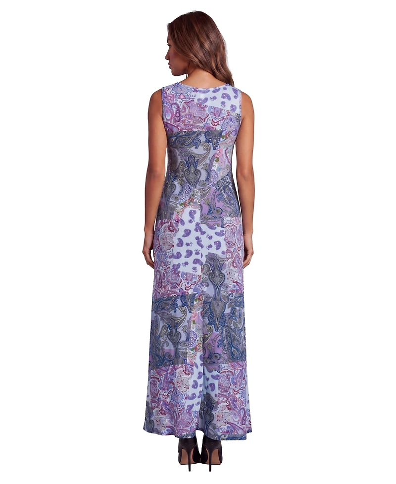 24seven Comfort Apparel Petite Essential Paisley Print A Line Pocket Dress