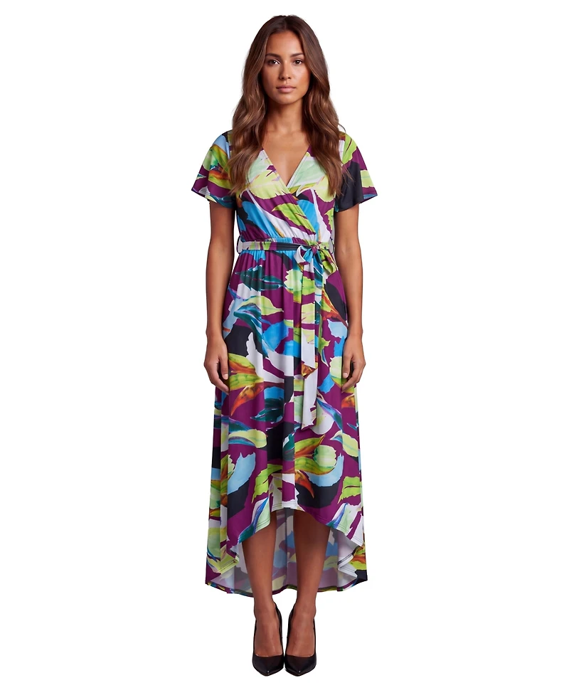 24seven Comfort Apparel Petite Essential Floral Print V-Neck Dress