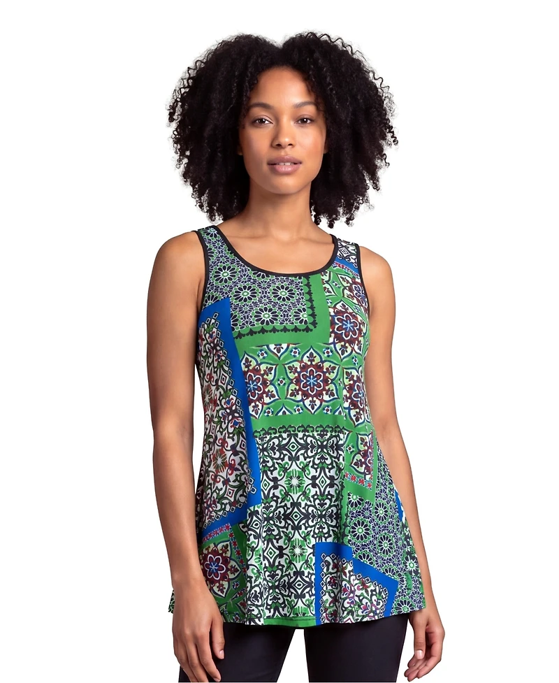 24seven Comfort Apparel Petite Essential Abstract Print Tank Flared Top