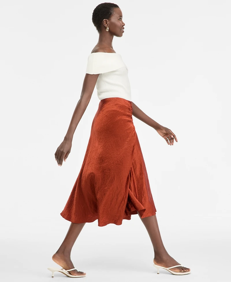 I.n.c. International Concepts Women's Satin Ruched Midi Skirt, Macy's Exclusive