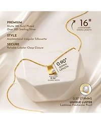 Sterling Silver 14k Gold Plated with Genuine Freshwater Pearl Rectangle Pendant Necklace