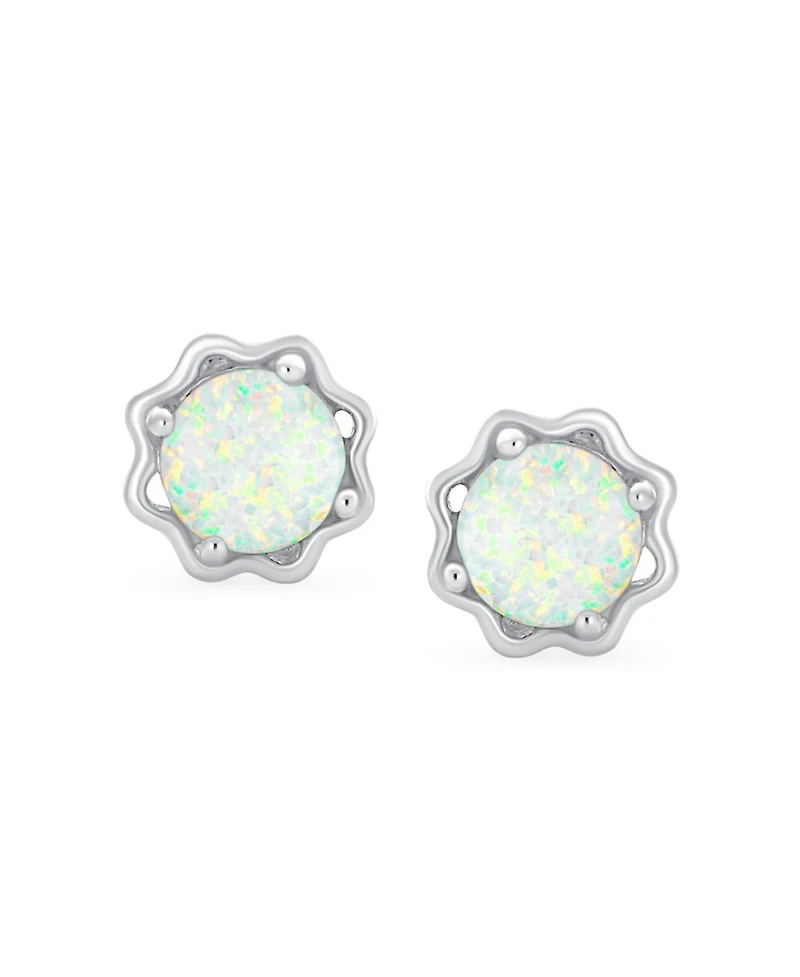 Bling Jewelry 1.5 Ct Flower Basket Set Solitaire Create White Opal Stud Earrings .925 Sterling Silver