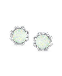 Bling Jewelry 1.5 Ct Flower Basket Set Solitaire Create White Opal Stud Earrings .925 Sterling Silver