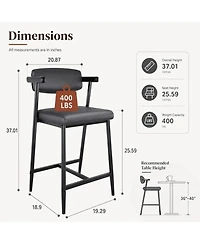 gaomon Set of 8 Rustic Black Bar Stools, 26" Counter Height with Soft Back, Arms and Footrest, Heavy Duty Metal Frame