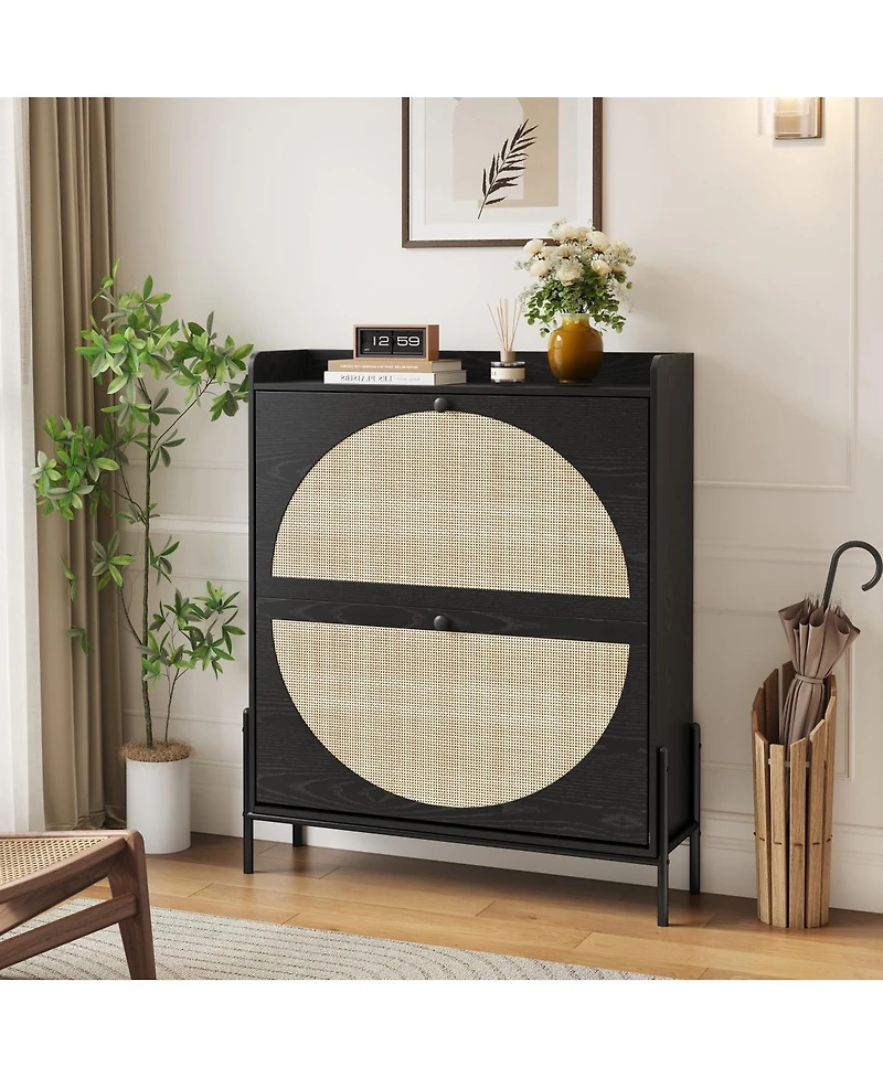 Streamdale Furniture Narrow 2-Drawer Rattan Shoe Cabinet