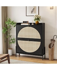 Streamdale Furniture Narrow 2-Drawer Rattan Shoe Cabinet