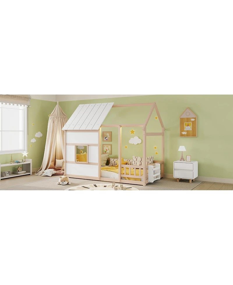 Streamdale Furniture House Floor Bed With 7 Colors Led Light of Nude
