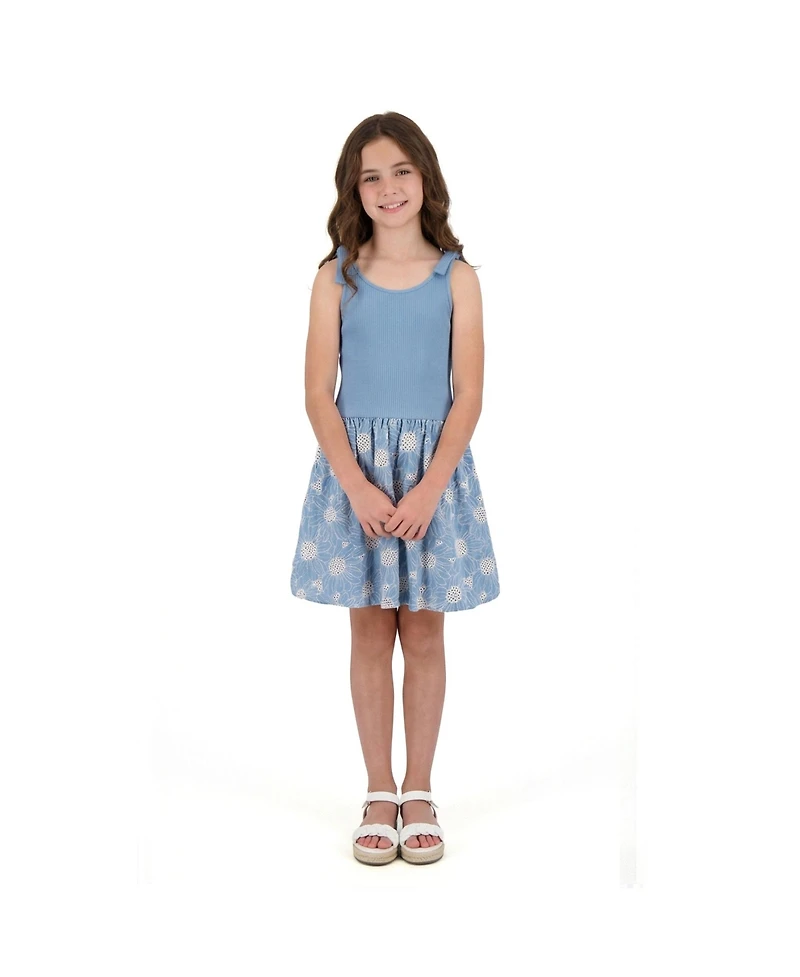 Andy & Evan Girls Andy and Evan Andy and Evan Floral Eyelet Rib Knit Bow Shoulder Dess