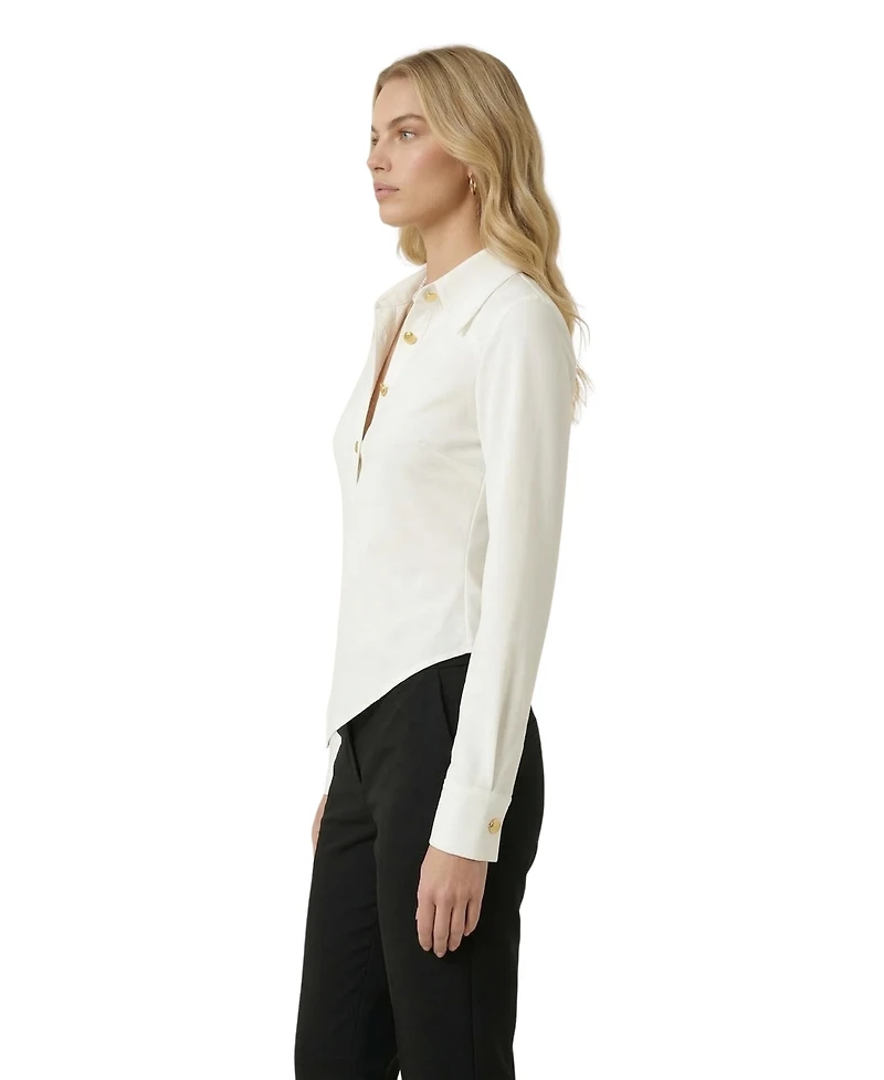 Modenaire Women's Collared Button-Front Asymmetrical-Hem Blouse