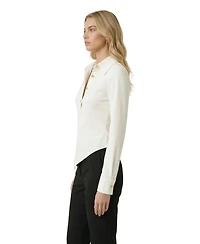 Modenaire Women's Collared Button-Front Asymmetrical-Hem Blouse