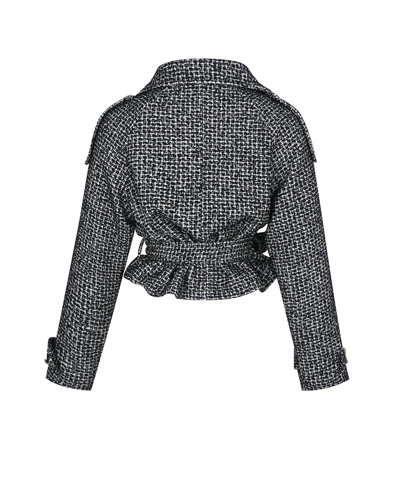 Miss Circle Women's Sadie Black and White Tweed High Collar Belted Mini Jacket
