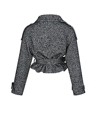 Miss Circle Women's Sadie Black and White Tweed High Collar Belted Mini Jacket