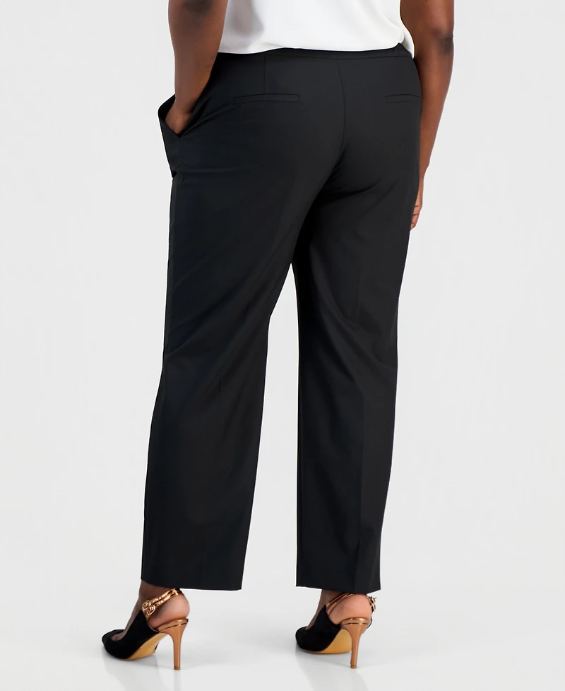 Kasper Plus Washable Bi-Stretch Straight-Leg High-Rise Pants