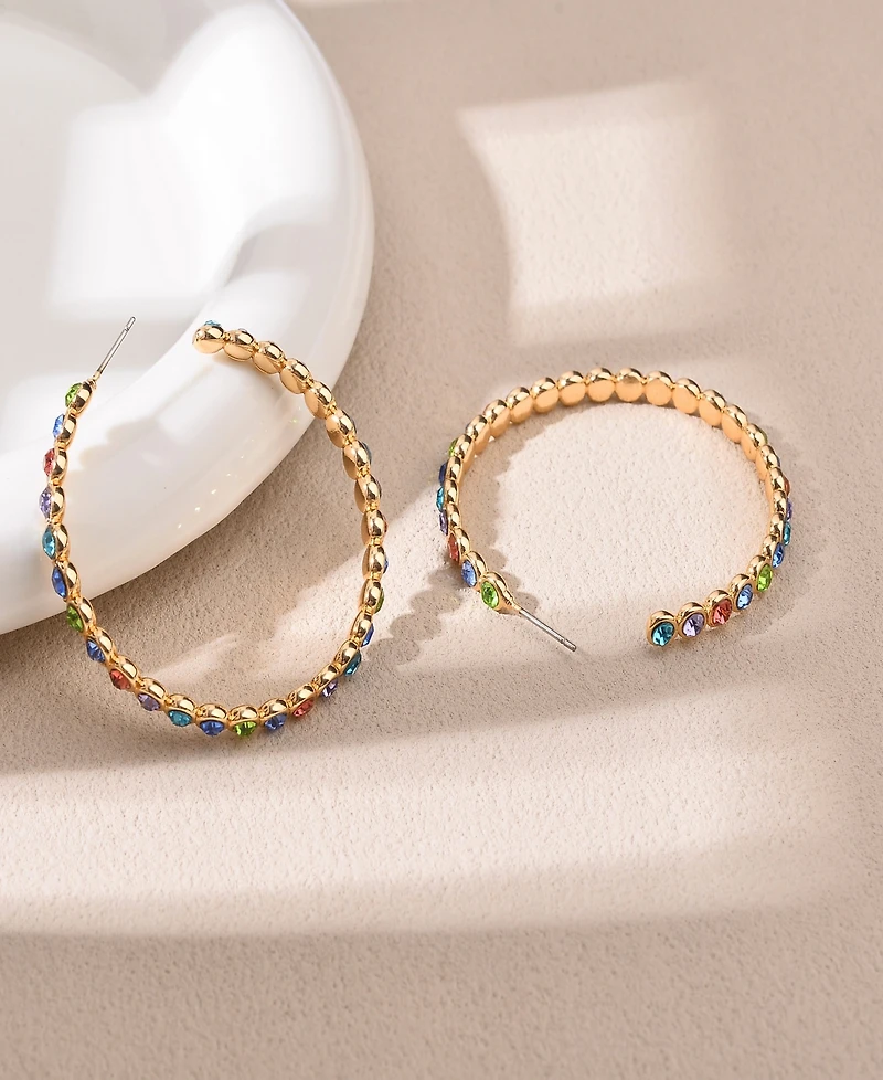Nicole Miller Gold-Tone Multicolor Glass Stones Hoop Earrings