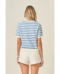 English Factory Women's Striped Lemon Short Sleeve Sweater