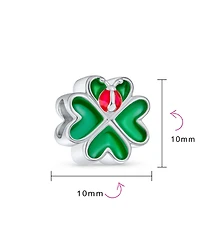 Bling Jewelry Lucky Green Clover Heart and Lady Bug Charm Bead .925 Sterling Silver Fits European Bracelet