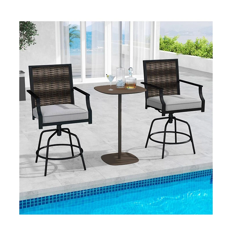 Boyel Living Outdoor Pe Wicker Swivel Bar Stools Set of 2 Counter Height Patio Chairs with Back