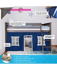 Max & Lily Loft Bed, Low Solid Wood Twin Bunk Beds for Kids with Ladder and Curtain