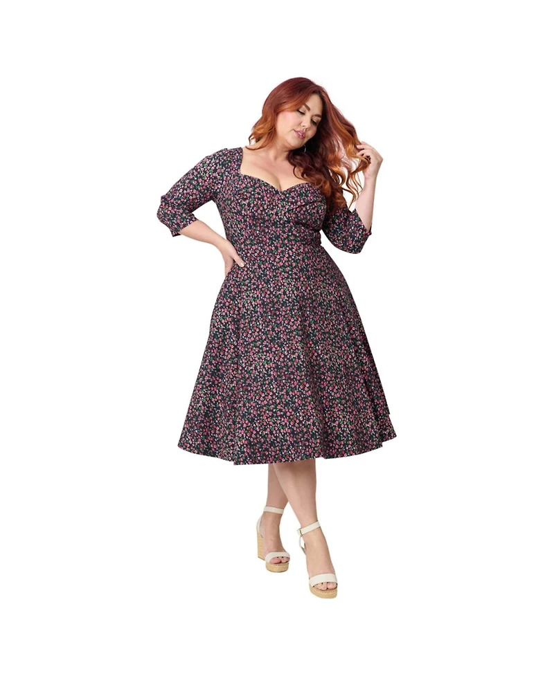 Unique Vintage Plus Pleated Bust Swing Dress