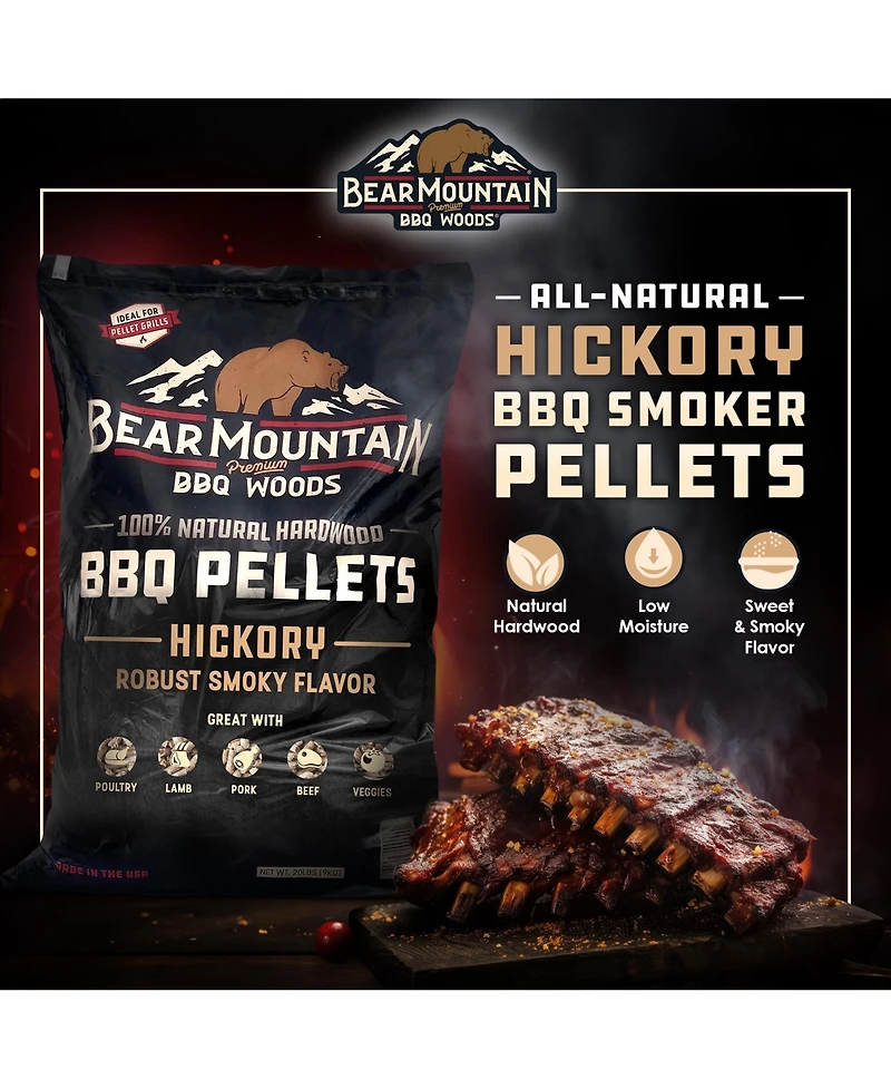 Bear Mountain Bbq Premium All-Natural Hardwood Hickory Smoker Pellets, 40 Pounds