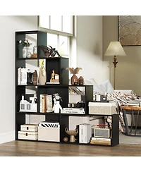 Gymax 2 Piece 4 Tier Bookshelf with 6 Storage Cubes 64 Inch Tall Modern Geometric Stair Bookcase