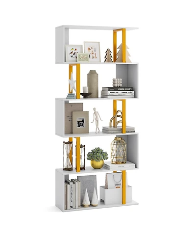Gymax 5 Tier Geometric Bookcase 62 Inch S Shaped Bookshelf with Metal Frame