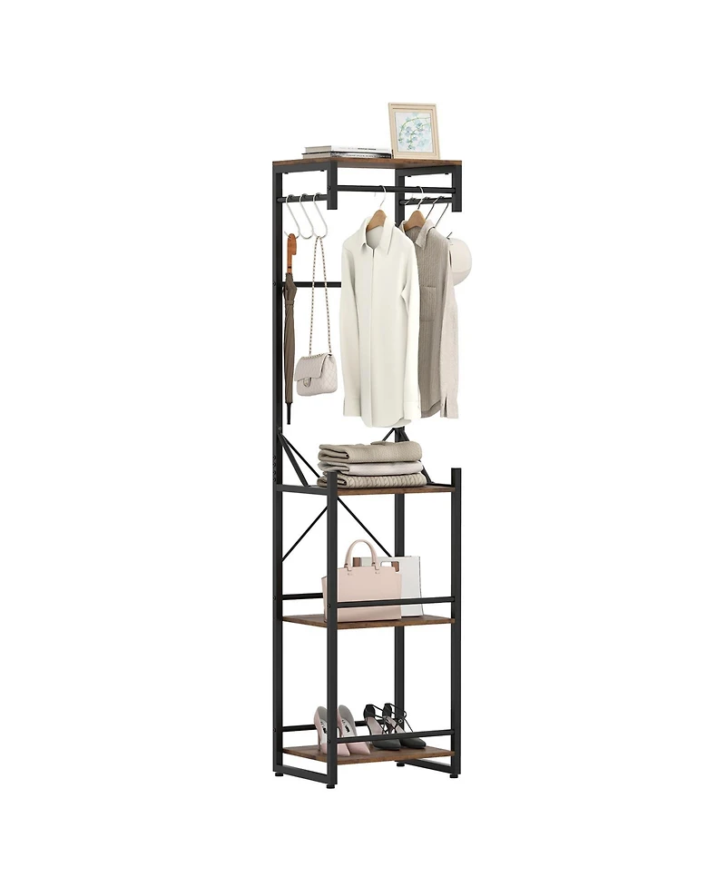 Gouun Freestanding Coat Rack with 4 Storage Shelves and 6 Hooks