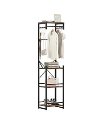 Gouun Freestanding Coat Rack with 4 Storage Shelves and 6 Hooks