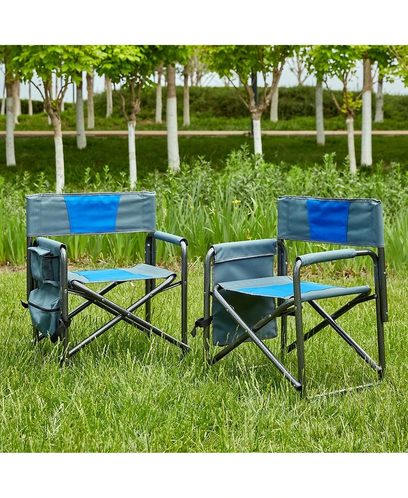 Clihome 2-piece Padded Folding Outdoor Chair with Storage Pockets
