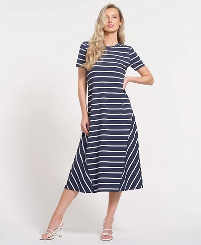 Isaac Mizrahi Women's Striped Crewneck Midi Dress