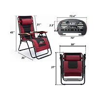 Clihome Oversized Padded Zero Gravity Chair, Foldable Patio Recliner, 30" Wide Seat Anti Gravity Lounger