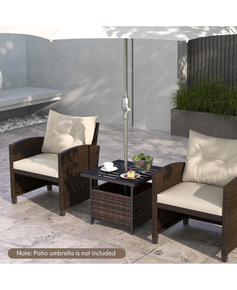 sumyeg Outdoor Patio Rattan Wicker Side Table with Steel Frame for Deck and Garden