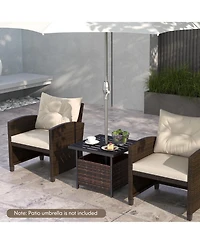 sumyeg Outdoor Patio Rattan Wicker Side Table with Steel Frame for Deck and Garden
