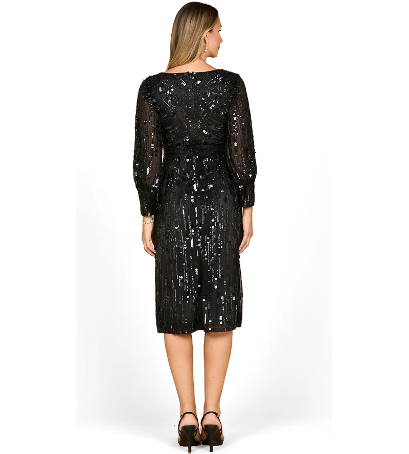 Lara Women's Beaded A-line Midi Dress with Long Sleeves