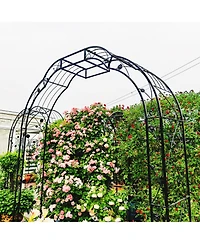 Clihome Metal Garden Arch with Gate 79.5" Wide x 86.6" High Climbing Plants Support Rose Arch Outdoor