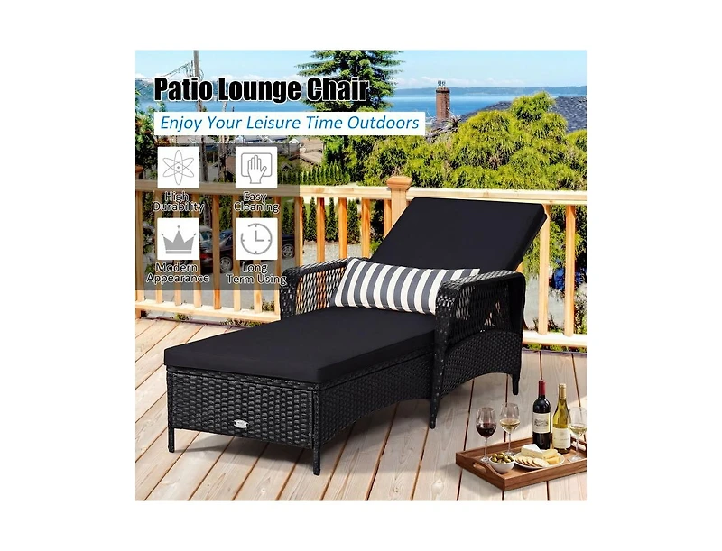 Boyel Living Patio Wicker Chaise Lounge Chair with Pillow and Adjustable Backrest with Cushion