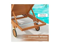 Clihome Outdoor Chaise Lounge Chair with Wheels 4-Position Patio Wood Recliner with Adjustable Backrest