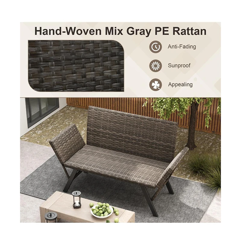 Boyel Living Patio Convertible Sofa for 2 Quick Dry Foam Padded Rattan with Armrests