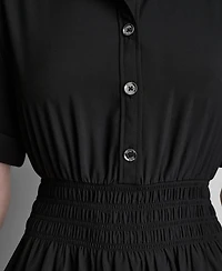 Dkny Women's Short-Sleeve Smocked Waist Tiered Shirt Dress